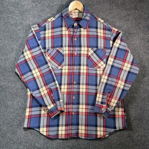 Big Mac JCPenny Flannel Shirt Men Large Tall Blue Plaid Vintage 80's Made in USA